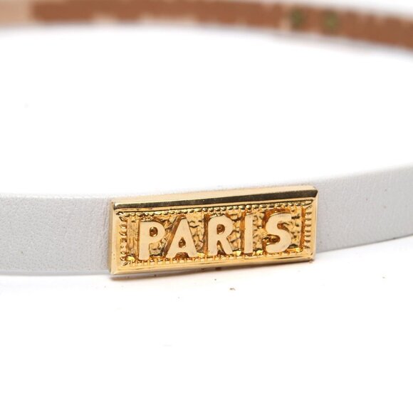 Vintage Beverly Hamburg Leather Skinny Belt PARIS Stamp Gold White 90s Canada - Picture 11 of 12